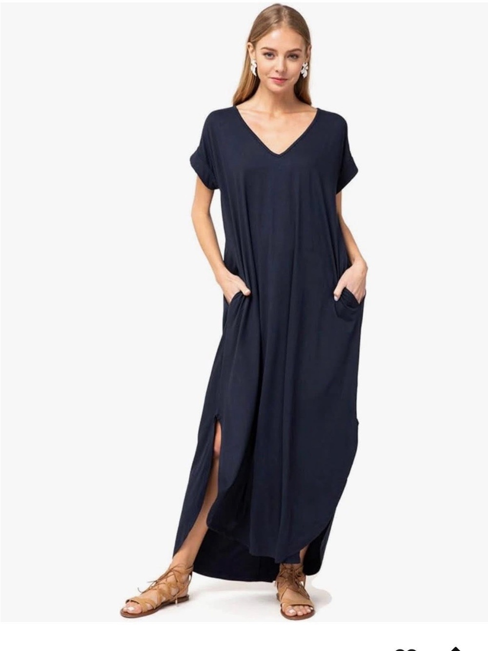 entro Navy V-Neck Maxi Dress with Side Slits